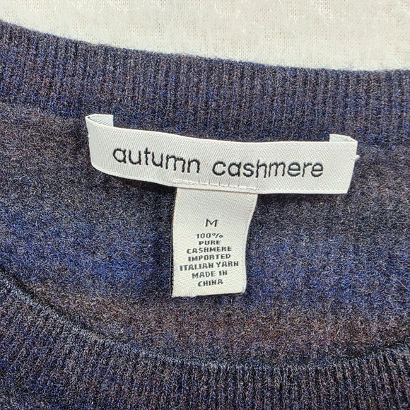 Autumn Cashmere Striped 100% Cashmere Crewneck Sweater Blue Grey Womens Medium - Picture 4 of 10